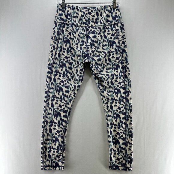V A Core Pants - V A Core Leggings Women Sz L High Rise Pull On Animal Print Blue/Ivory